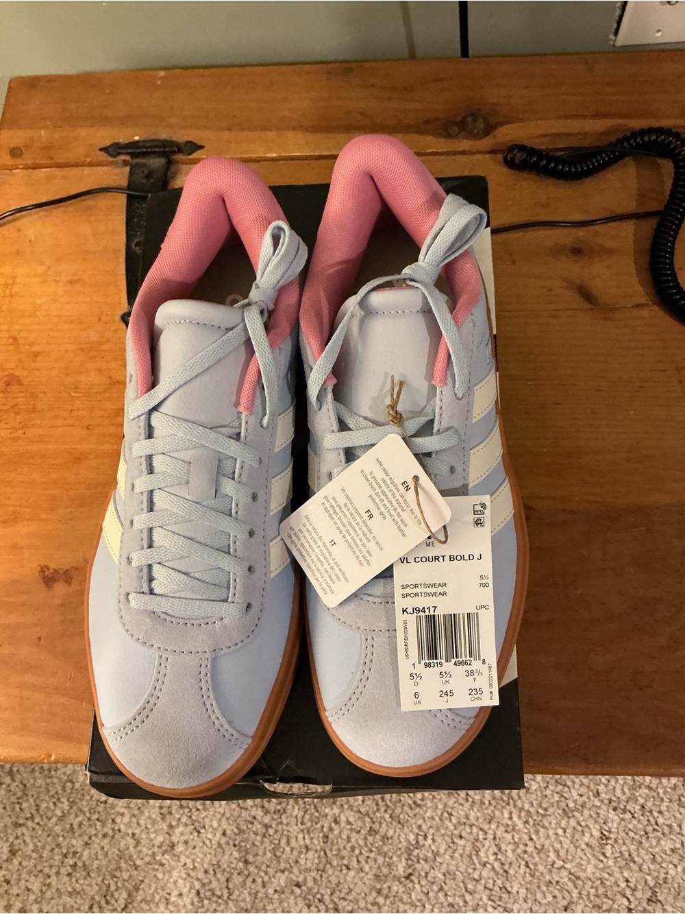 adidas VL Court Bold Light Blue & Pink Women's Sneakers Youth 6 Women’s 7 KJ8417